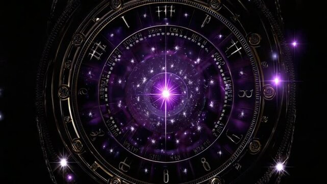 Experience the enchantment of a mystical zodiac wheel adorned with celestial symbols and vibrant colors, illuminating the cosmic connections of astrology and spirituality
