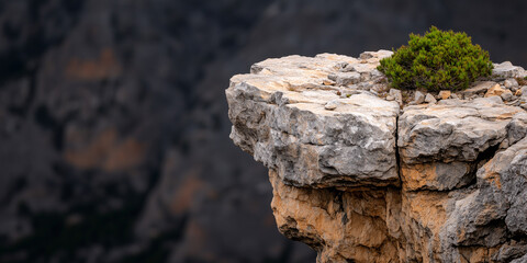 Fototapeta premium A close-up of a rocky cliff on a mountain, with jagged rocks and sparse vegetation
