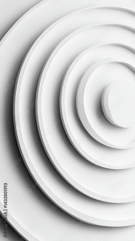 Poster captivating concentric circles in pristine white creating a mesmerizing abstract pattern with smooth