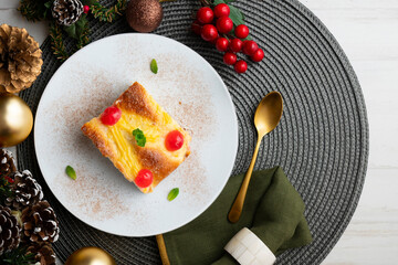 Coca San Juan, a traditional Catalan dessert similar to brioche with pastry cream and candied...