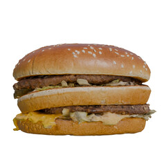 Big  burger with sesame seeds, cheese and meat.