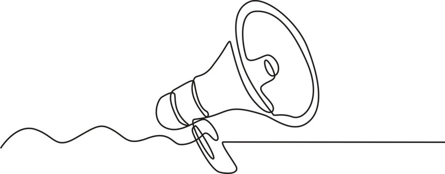 Continuous one line megaphone monoline vector, one line loudspeaker line art. vector illustration.