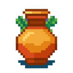 Fototapeta premium Pixel art of simple vase with green accents and a bright orange body