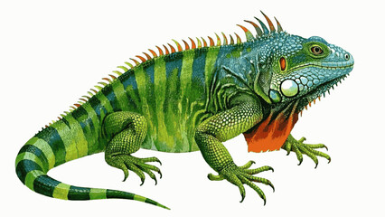 Tropical Guardian bloom iguana isolated watercolor vector illustration svg 