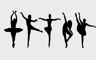 Ballet Dancing Silhouettes. Dance ballet silhouettes. Dancer woman people. Female ballerina recital silhouette. Set of dance ballet silhouette illustrations. Female ballet dancing