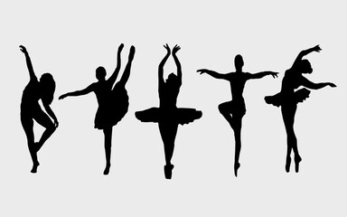Ballet Dancing Silhouettes. Dance ballet silhouettes. Dancer woman people. Female ballerina recital silhouette. Set of dance ballet silhouette illustrations. Female ballet dancing