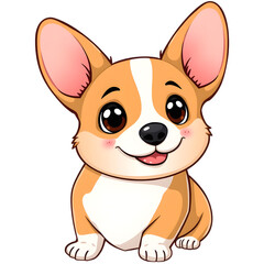 Cute cartoon corgi with big eyes and floppy ears. png isolated background. transparent background