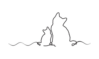 line art illustration of a cat with its mother