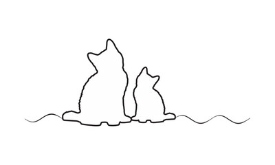 line art illustration of a cat with its mother