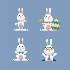 Cute bunny character set in isolated background