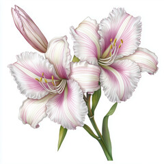 Fototapeta premium illustration of Daylily flowers, summer flowers, soft watercolor tones, white background, detailed illustration, cartoonish.