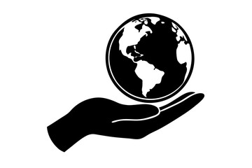 hand holding earth silhouette vector illustration 