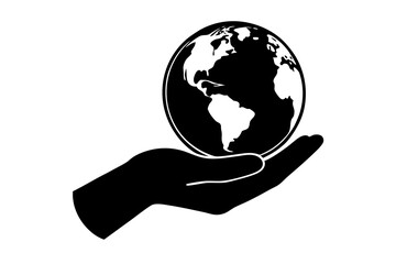 hand holding earth silhouette vector illustration 
