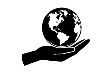 hand holding earth silhouette vector illustration 