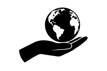 hand holding earth silhouette vector illustration 