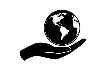 hand holding earth silhouette vector illustration 