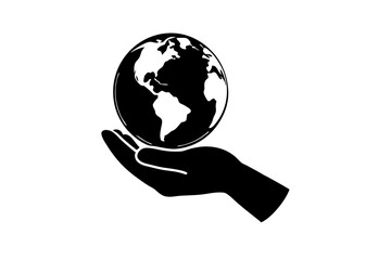 hand holding earth silhouette vector illustration 