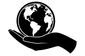 hand holding earth silhouette vector illustration 