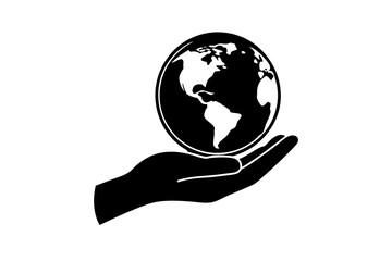 hand holding earth silhouette vector illustration 