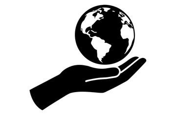 hand holding earth silhouette vector illustration 