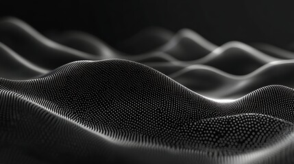 Abstract 3D Waves with Dotted Texture, Abstract 3D rendering of smooth, undulating waves with a dotted texture on a dark background