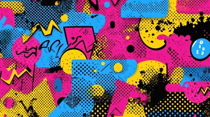 Retro 80s 90s Pop Art Design: Vibrant Color Block Abstract Pattern