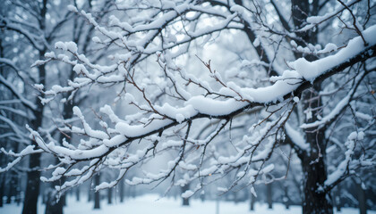 Snow Covered Tree Branches in Winter PNG
