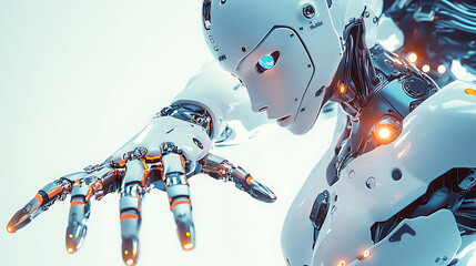 A robotic manipulator with ultra thin joints, smoothly extending against a futuristic metallic backdrop, High-tech style