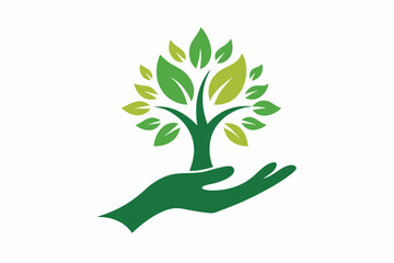 hands holding a tree vector illustration 