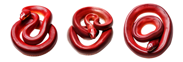 A coiled red snake with intricate textures and vibrant scales, isolated on white transparent background, reptiles or wildlife, symbolizing Chinese Lunar New year