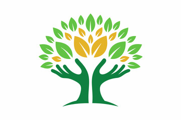 hands holding a tree vector illustration 