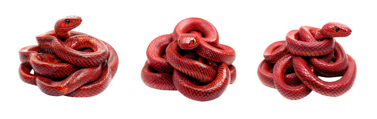 Obraz premium A coiled red snake with intricate textures and vibrant scales, isolated on white transparent background, reptiles or wildlife, symbolizing Chinese Lunar New year