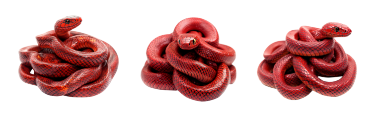 A coiled red snake with intricate textures and vibrant scales, isolated on white transparent background, reptiles or wildlife, symbolizing Chinese Lunar New year