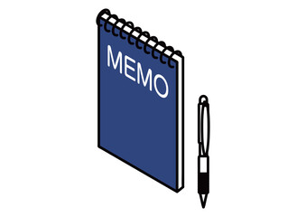 メモ帳とボールペンのアイソメイラスト