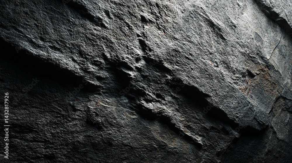 Poster dark gray stone texture, rough and uneven surface, creating a dramatic and intense appearance symbol