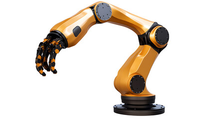 A sleek robotic arm with a futuristic matte finish, set against a clean white background, High-tech style