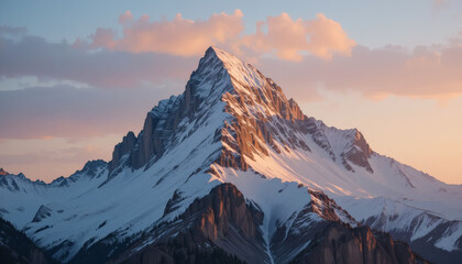 Snow Covered Mountain Peak at Sunrise PNG
