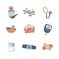Clinic tool collection set in isolated background