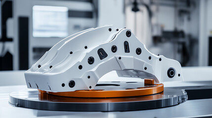 A sleek robotic gripper with a soft touch finish, designed for delicate tasks, set in a high-tech industrial setting