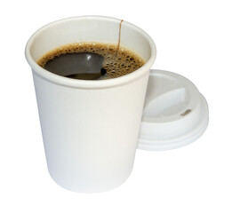 White paper cup with coffee on transparent background