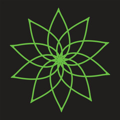Green spiral flower pattern  vector design with black background. 