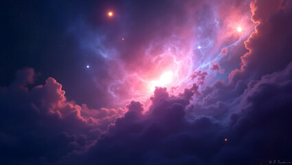 A vibrant, high-resolution depiction of a colorful nebula in deep space.