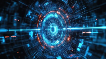 Obraz premium Abstract futuristic technology background with glowing lines and shapes. Use for science, engineering, or high-tech conceptual illustrations.