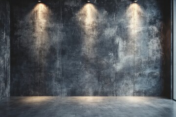 Industrial concrete wall with spotlight illumination creating a dramatic and textured background for modern interior design showcasing minimalist architecture and urban style