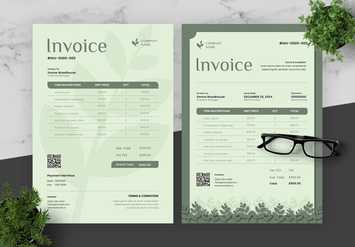 Green And White Invoice Set