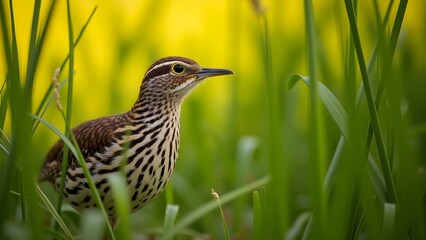 Spotted Crake Hidden in Marsh Grasses – HD Portrait with Striking Plumage and Sunlit Habitat