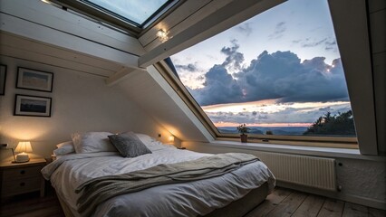 Inside a hotel room, a woman passenger is sitting near the window, looking out, suggesting a moment of travel during a business journey