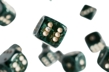 Green Dice in Air Gambling Macro Shot