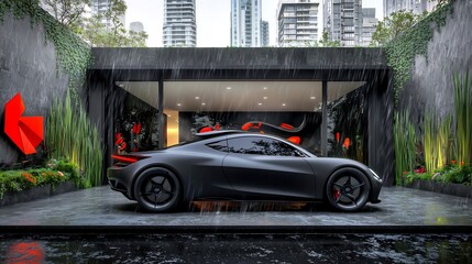 Futuristic Car Undercover in Urban Garden