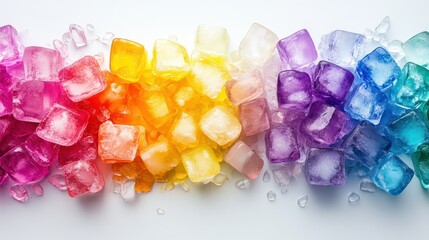 Ice cubes arranged in rainbow colors using food dye